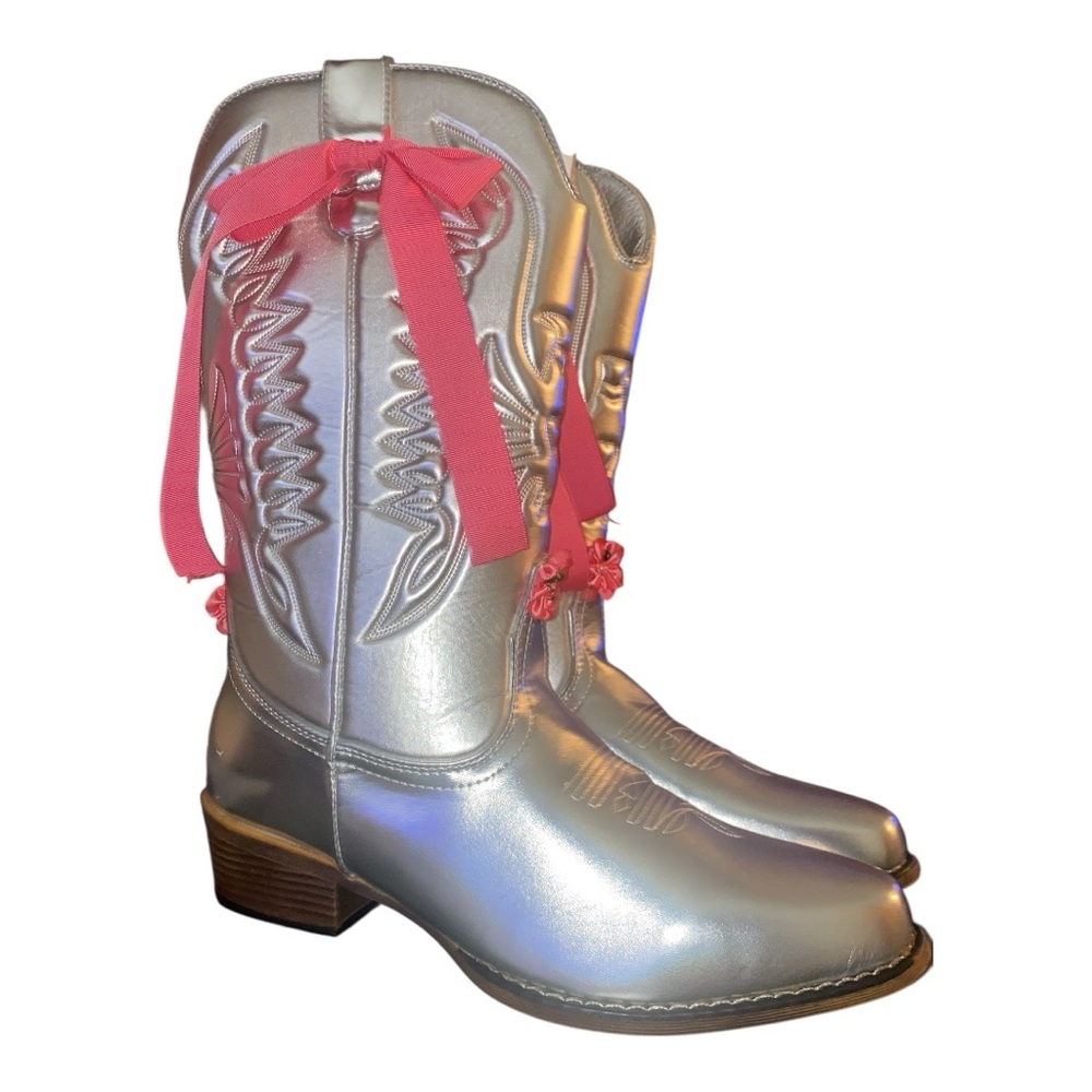 Silver Western Boots with Pink Accents